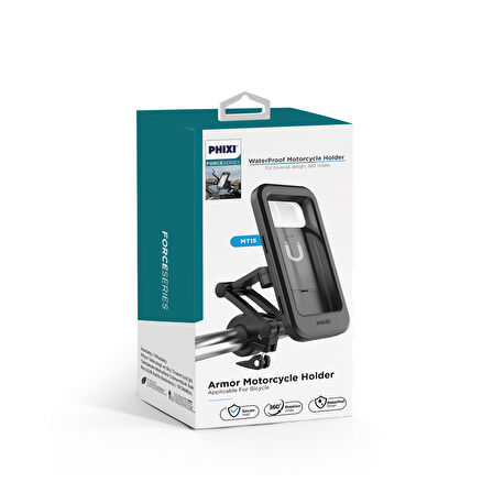 Phixi Force MT15 Su Geçirmez, Açısı Ayarlanabilir, Motosiklet, Scooter, Atv ve Bisiklet Telefon