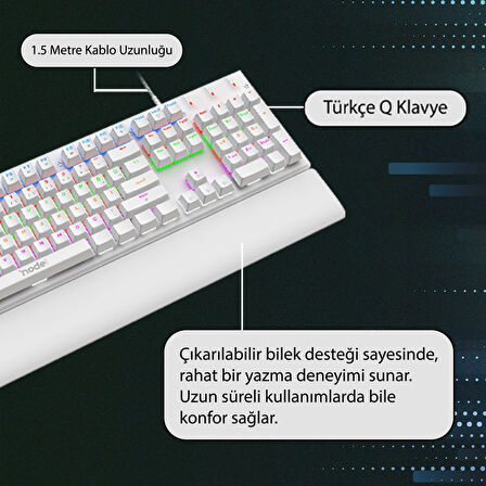 Node Game Nova ND-MK-104WB Rainbow Aydınlatmalı Oyuncu Gamer Gerçek Mekanik Işıklı Klavye Türkçe Q (Blue Switch)