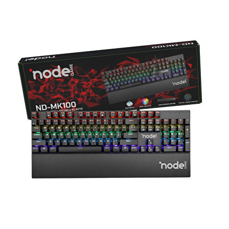 Node Game ND-MK100 Rainbow Aydınlatmalı Oyuncu Gamer Gerçek Mekanik Işıklı Klavye Türkçe Q (Blue Switch)