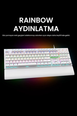 Nova MK104 Rainbow Bilek Destekli Türkçe FullAnti-Ghosting Mekanik Oyuncu Klavyesi Beyaz Red Switch
