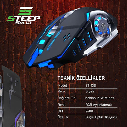 Steep Solid ST-13S Kablosuz - Wireless Şarjlı RGB Gaming Oyuncu Mouse