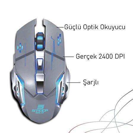 Steep Solid ST-13G Kablosuz - Wireless Şarjlı RGB Gaming Oyuncu Mouse