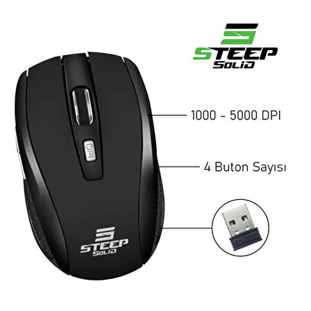 Steep Solid ST-WM02S Optik Kablosuz Wireless Mouse (Siyah)