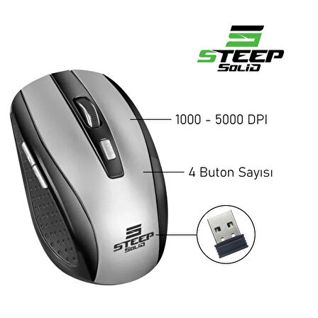 Steep Solid ST-WM02G Optik Kablosuz Wireless Mouse (Gümüş)