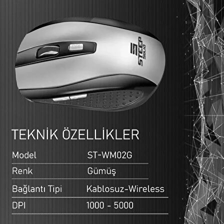 Steep Solid ST-WM02G Optik Kablosuz Wireless Mouse (Gümüş)