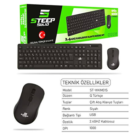 Steep Solid ST-WKM01S Ofis Tipi Standart Kablosuz Klavye - Mouse Set