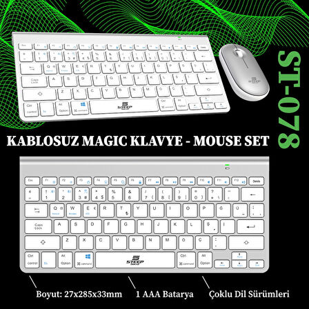 Steep Solid ST-078 2.4Ghz Wi-Fi Klavye - Mouse Set (Gümüş TR)