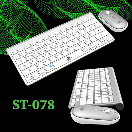 Steep Solid ST-078 2.4Ghz Wi-Fi Klavye - Mouse Set (Gümüş TR)