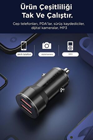 Torima C01 Siyah 2 Usb Port Girişli Transmitter Araç Şarj Cihazı