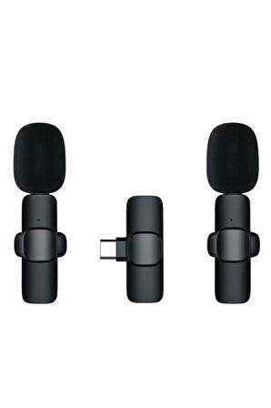 2 Adet Kablosuz Yaka Mikrofonu Typ-c 2'li Mini Mikrofon K9