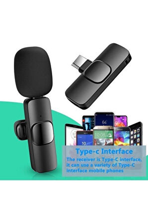 2 Adet Kablosuz Yaka Mikrofonu Typ-c 2'li Mini Mikrofon K9