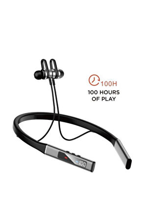 Manyetik Neckband 100 Saat Kablosuz Spor Bluetooth 5.0 Kulaklık Siyah