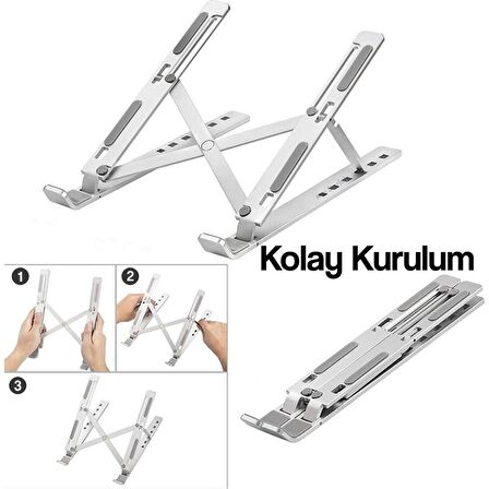 Torima JX-18 Laptop Stand MacBook Notebook Katlanabilir Taşınabilir Metal Standı Gümüş