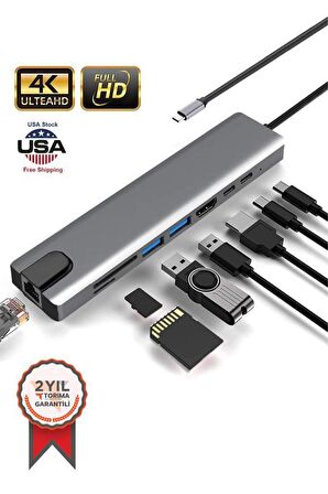 YD-36 USB-C - HDTV ÇOK FONKSİYONLU 8 PORT ÇEVİRİCİ ADAPTÖR