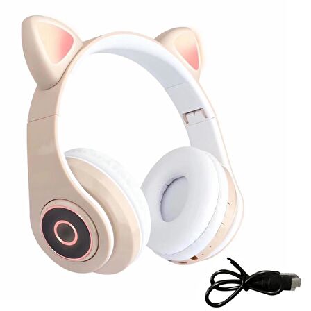 Torima VZV-B39 Sevimli Led Kedi Kulak Bluetooth Kulaklık Bej