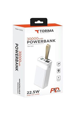 Torima TRM-1033 22.5W Hızlı Şarj Özellikli Dijital Şarj Göstergeli 30.000 Mah Powerbank Beyaz