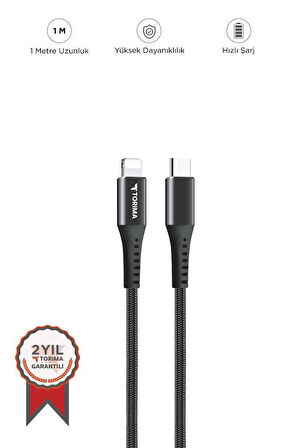 Torima AP210 Siyah 3.0A TYPE-C TO LIGHTINING Şarj-Data Kablosu 1metre