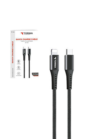 Torima AP210 Siyah 3.0A TYPE-C TO LIGHTINING Şarj-Data Kablosu 1metre