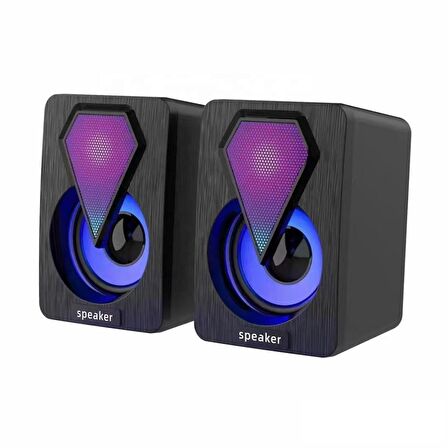 Torima Işıklı Bilgisayar Hoparlörü 1+1 Ses Sistemi 3.5mm Jack Girişli Multimedia Usb Speaker D-04