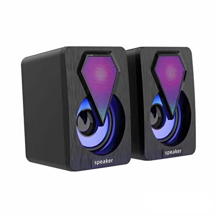 Torima Işıklı Bilgisayar Hoparlörü 1+1 Ses Sistemi 3.5mm Jack Girişli Multimedia Usb Speaker D-04