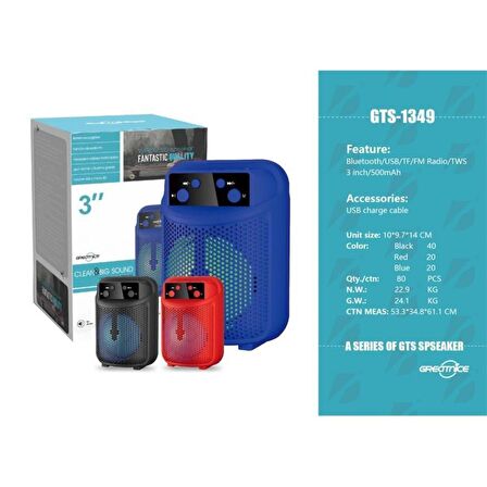 GTS-1349 Rgb Ledli Bluetooth Hoparlör Usb-Tf-Fm Radyo Siyah