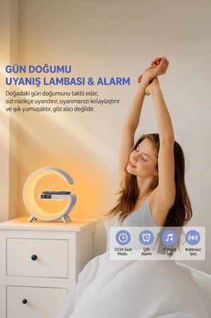 Masa Lambası Kablosuz Şarj Özellikli Saat Hoparlör 3IN1 G1 Siyah