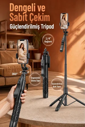 Tripod Kumandalı 153CM Android Ios Go Pro Uyumlu Selfie Çubuğu L16 Pro