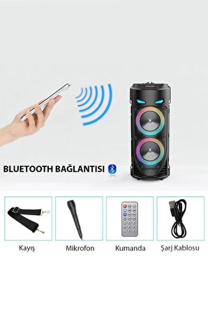 Torima Siyah ZQS-42398 Taşınabilir Kablolu Mikrofonlu Bluetooth Hoparlör