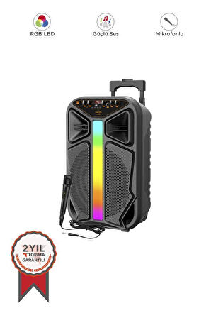 Torima GTS-1846 Işıklı Mikrofonlu Kumandalı Tekerlekli Bluetooth Hoparlör Siyah