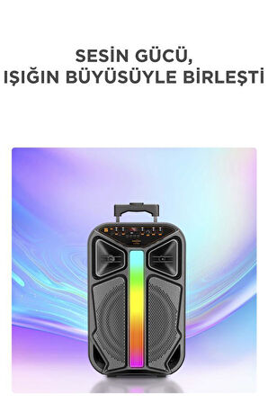 Torima GTS-1846 Işıklı Mikrofonlu Kumandalı Tekerlekli Bluetooth Hoparlör Siyah