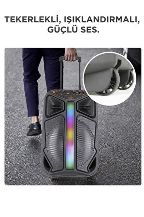 Torima GTS-1846 Işıklı Mikrofonlu Kumandalı Tekerlekli Bluetooth Hoparlör Siyah