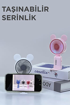 Torima F-12 Beyaz Mini Taşınabilir Fan Şarjlı 2 Kademeli Ledli Ayıcık Kulak Vantilatör Klima Soğutucu Fan