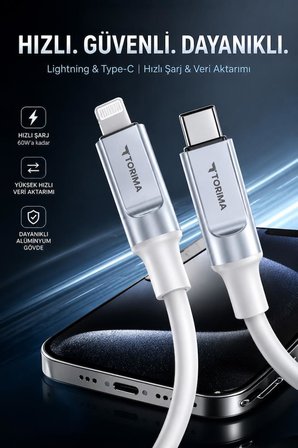 Şarj Kablosu Type-C to Lightning 3.0A Data Kablo U15 Beyaz