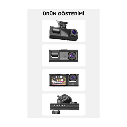 1080P Araç Içi 3 Kameralı LCD Ekranlı Gece Görüşlü , G-Sensör , Geri Görüş Kameralı Yol Kayıt Araç Kamerası