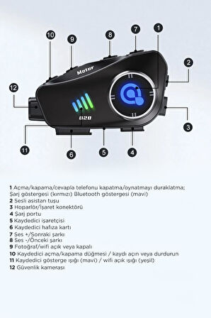 Torima Q28 Helmet Intercom +32GB SD Kartlı Bluetooth Motorsiklet Kask Kulaklığı İnterkom