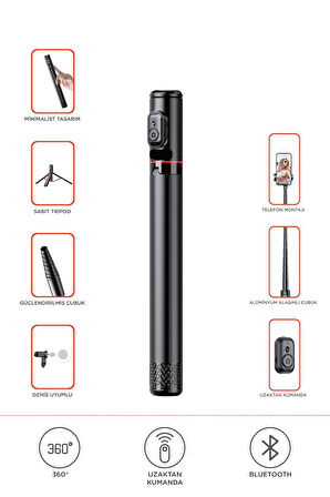 C10 Çok Amaçlı Tripod Kumandalı Selfie Çubuğu 183 Cm Siyah