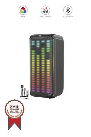 Torima KTS-1911 Siyah Mikrofonlu Kumandalı RGB Ledli Taşınabilir Bluetooth Hoparlör Parti Speaker