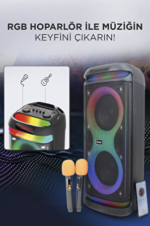 Torima BTS-1993 Siyah RGB Ledli Mikrofonlu Kumandalı Bluetooth Hoparlör Parti Speaker