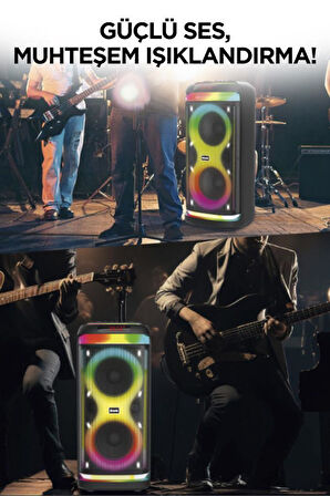 Torima BTS-1993 Siyah RGB Ledli Mikrofonlu Kumandalı Bluetooth Hoparlör Parti Speaker