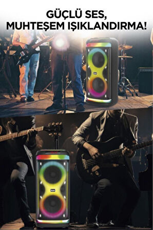 BTS-1993 Siyah RGB Ledli Mikrofonlu Kumandalı Bluetooth Hoparlör Parti Speaker