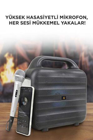 Torima KTS-1769 Mikrofon,1 Led Ampül ve Fenerli Bluetooth Hoparlör Güneş Panelli Powerbank Kamp Hoparlörü