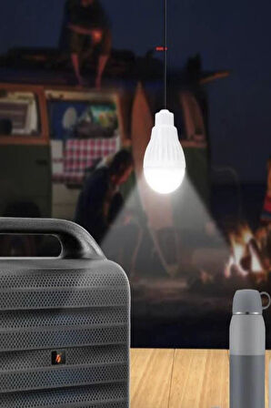 Torima GTS-1768 Mikrofon,1 Led Ampül ve Fenerli Bluetooth Hoparlör Güneş Panelli Powerbank Kamp Hoparlörü