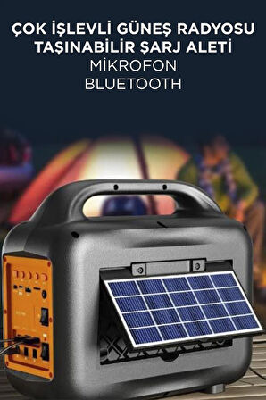 Torima GTS-1768 Mikrofon,1 Led Ampül ve Fenerli Bluetooth Hoparlör Güneş Panelli Powerbank Kamp Hoparlörü