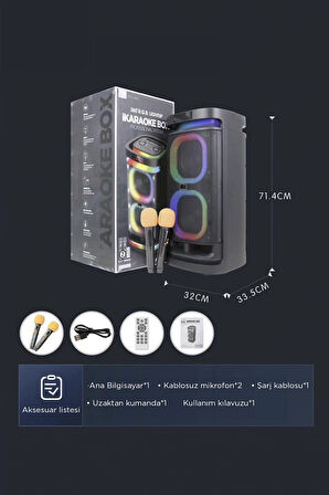 Torima BTS-1990 Siyah RGB Ledli Mikrofonlu Kumandalı Bluetooth Hoparlör Parti Speaker