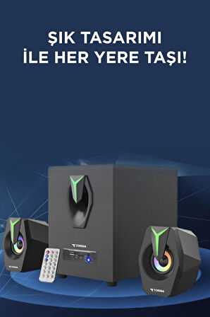 Torima D38 Siyah Bluetooth Hoparlör 2in1 Subwoofer RGB Işıklı Bilgisayar Hoparlörü Speaker