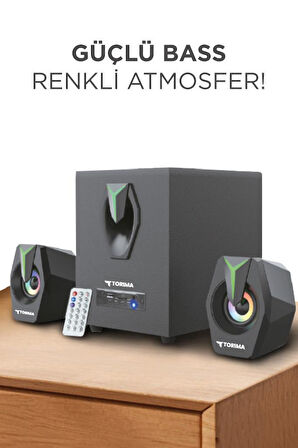 Torima D38 Siyah Bluetooth Hoparlör 2in1 Subwoofer RGB Işıklı Bilgisayar Hoparlörü Speaker