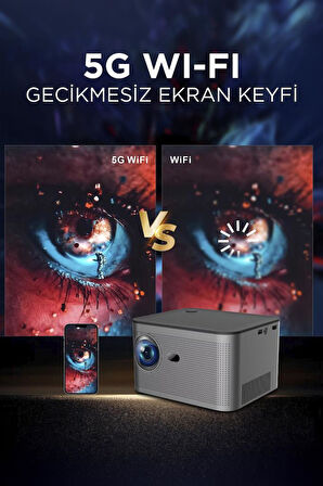Torima  HY350 Gri Taşınabilir Sinema Projektörü 4K 1080P Ev Sineması Bluetooth Android Akıllı Projeksiyon Wifi