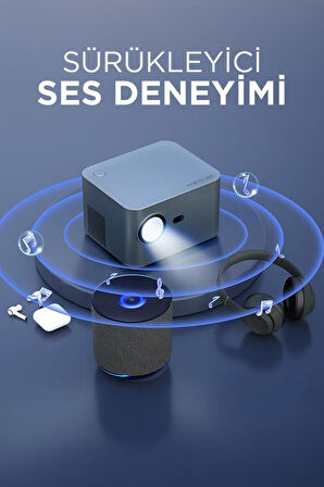 Torima  HY350 Gri Taşınabilir Sinema Projektörü 4K 1080P Ev Sineması Bluetooth Android Akıllı Projeksiyon Wifi