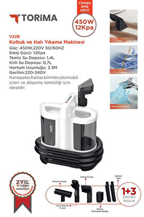 Torima V22B Koltuk ve Halı Yıkama Makinesi Cam Temizleme Leke Çıkartma Makinesi