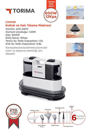 Torima CX-002B Koltuk ve Halı Yıkama Makinesi Cam Temizleme Leke Çıkartma Makinesi